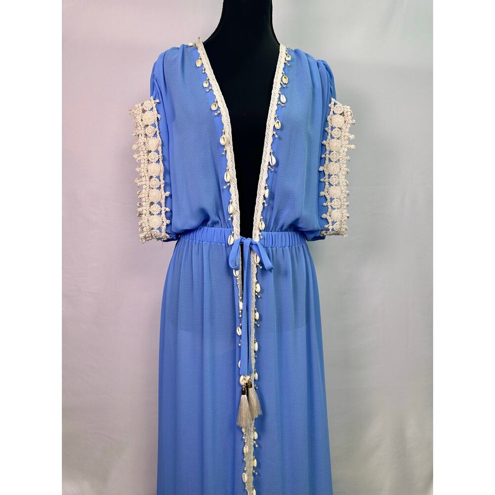 NWT Ramy Brook Nikolai Maxi Cover Up Serene Blue Shell Lace Trim Sheer Size S - Picture 4 of 14